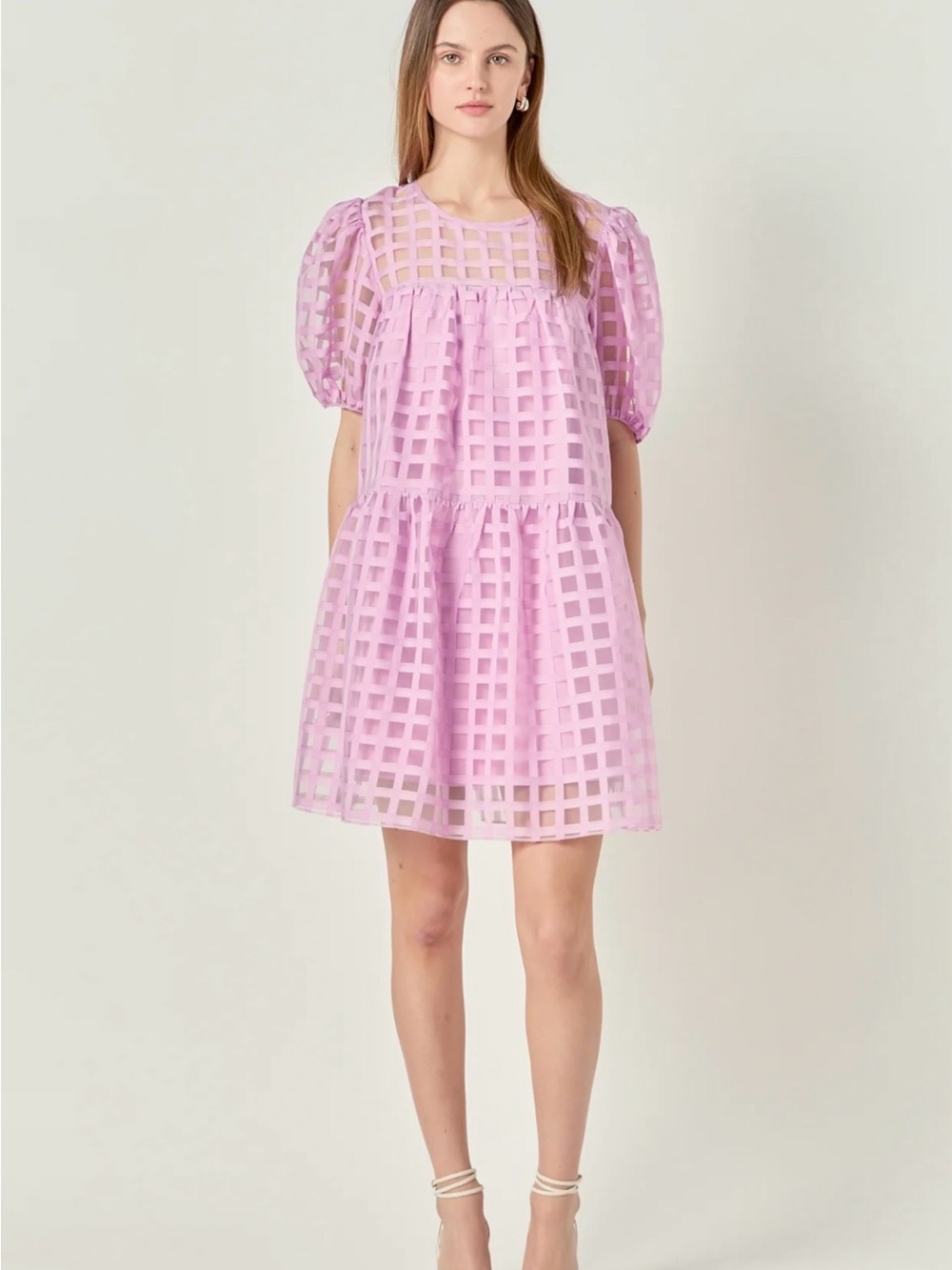 English Factory Gridded Organza Mini Dress